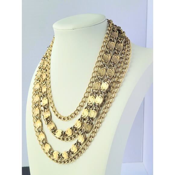 1960s Vintage Coro Signed 5-strand Necklace Gold Tone MCM Excellent Condition - Picture 2 of 9
